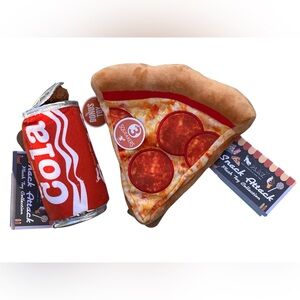 NWT Snack Attack Crinkly Cola and Pizza with multiple Squeakers and Pullout Toys